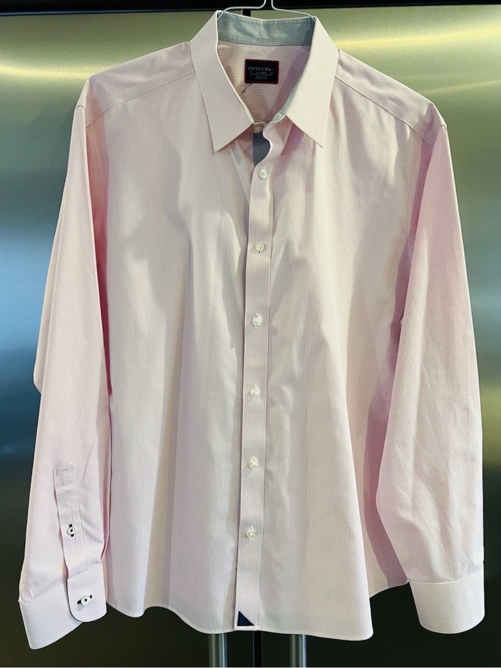 Mens Untuck It Pink Pinstripe button down size Large